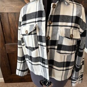 Love Tree Black and White Plaid Utility Jacket
